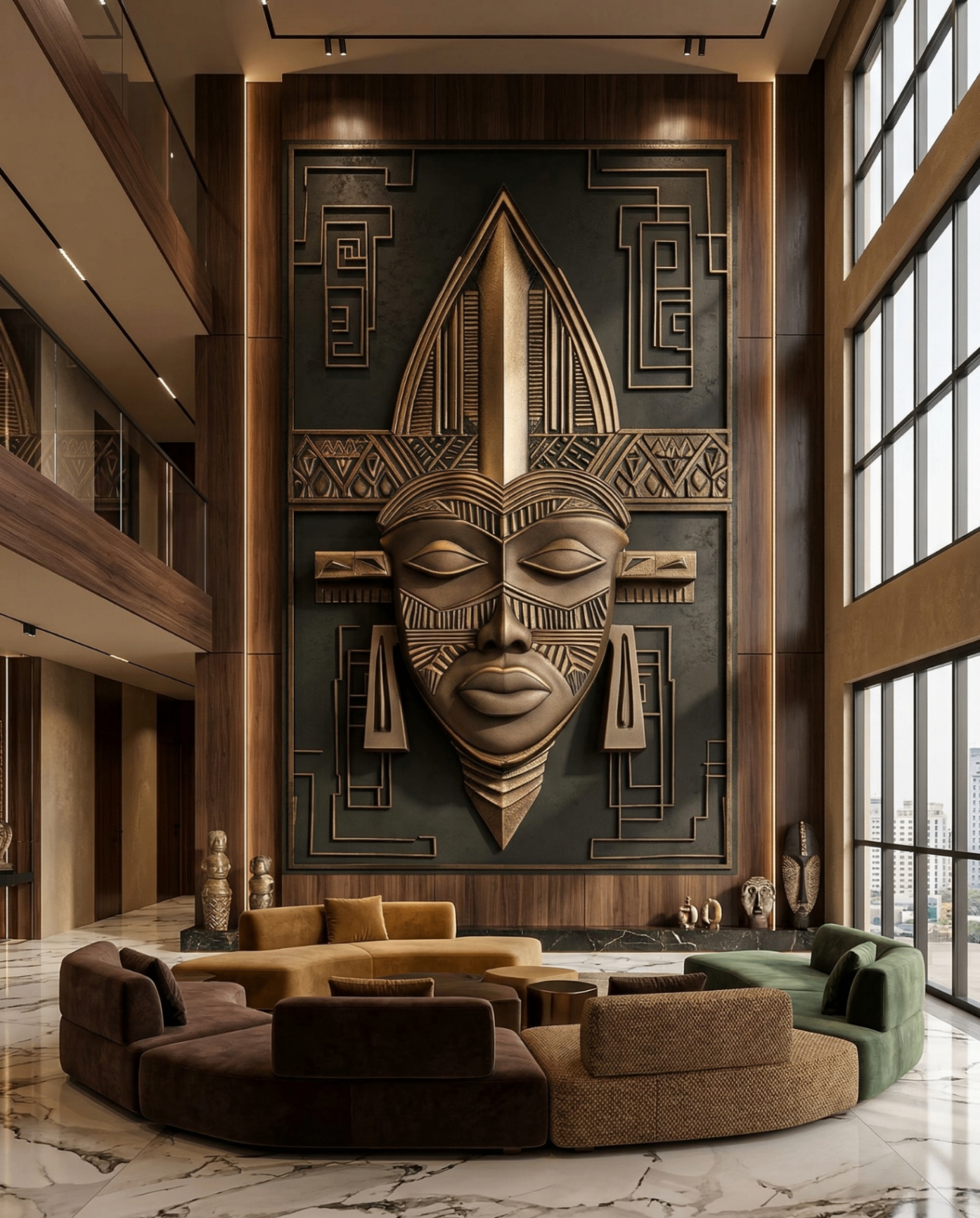 Agemo sculptural relic installed in a double-height luxury lobby