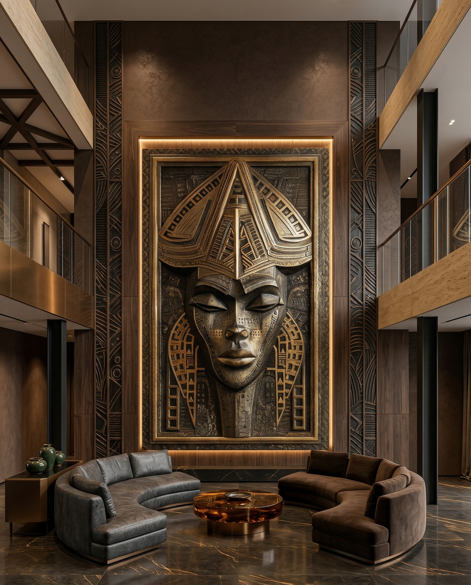 Moremi Àjàsorò relic installed in grand lobby with ambient lighting