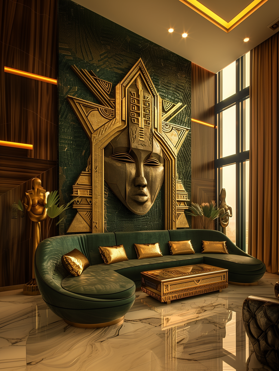Obàtálá sculptural relic in luxury emerald and gold interior