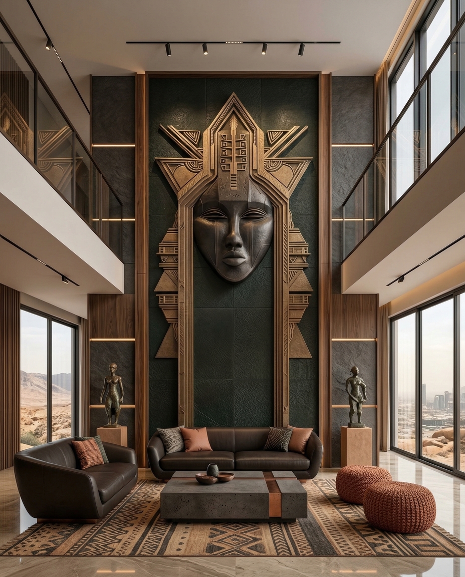 Obàtálá sculptural relic in double-height contemporary space