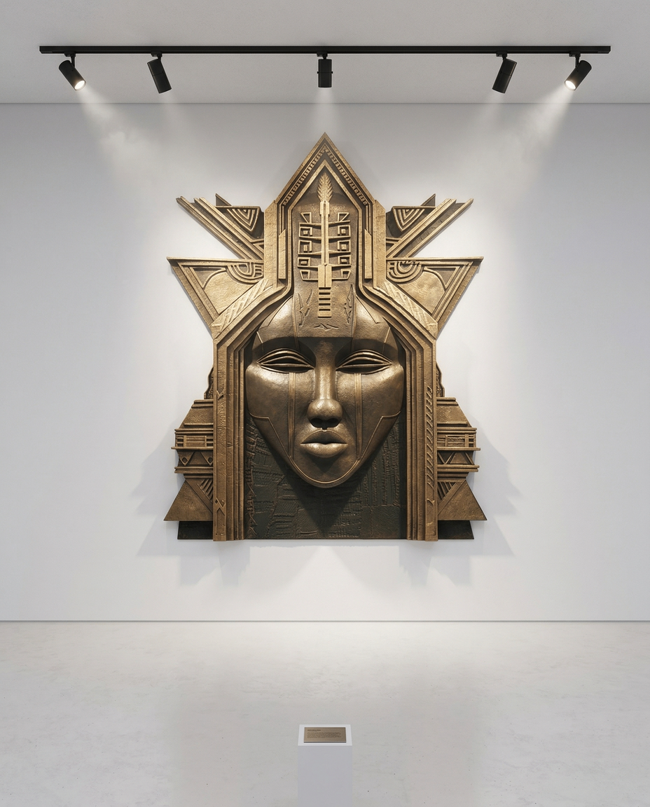 Obàtálá sculptural relic gallery view with track lighting