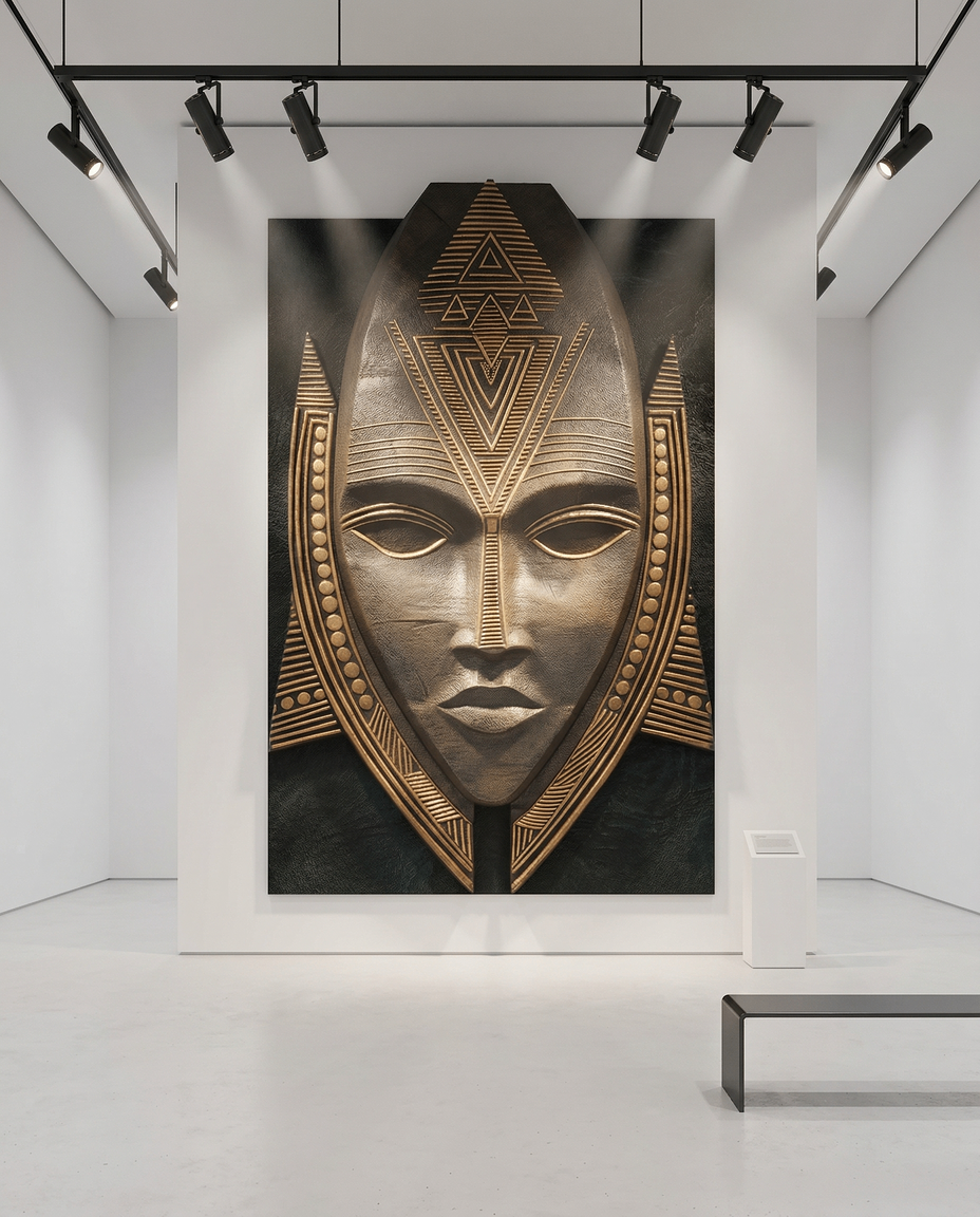 Orunmila sculptural relic displayed in a contemporary gallery setting