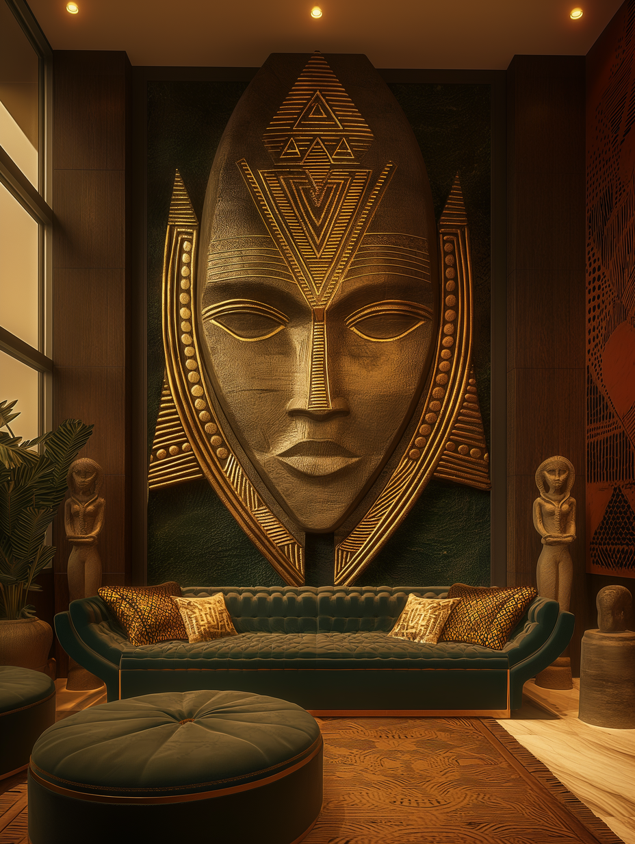 Orunmila sculptural relic as centrepiece in an African luxury interior