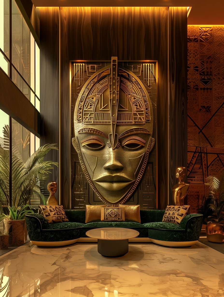 Oya sculptural relic installed in a luxury African living room