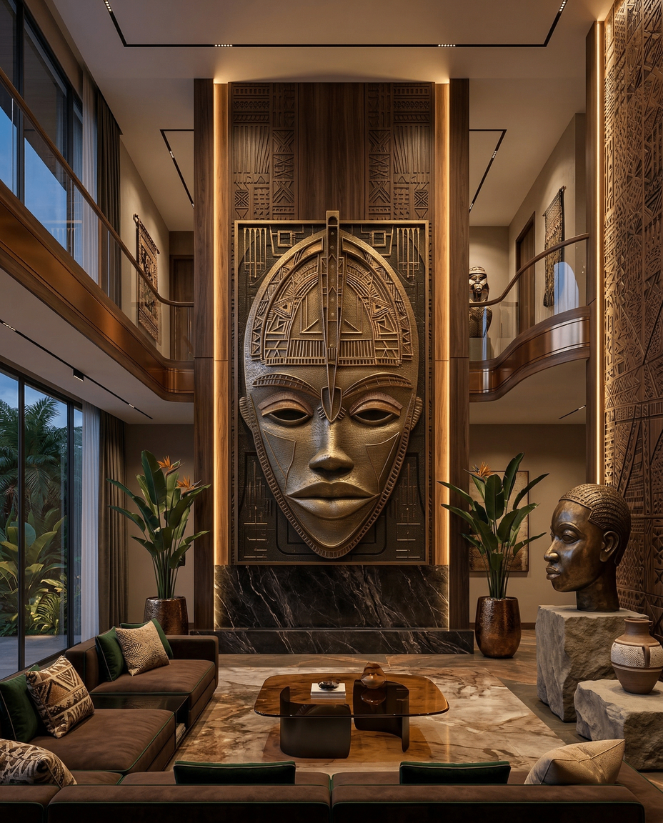 Oya sculptural relic as centrepiece in a grand interior